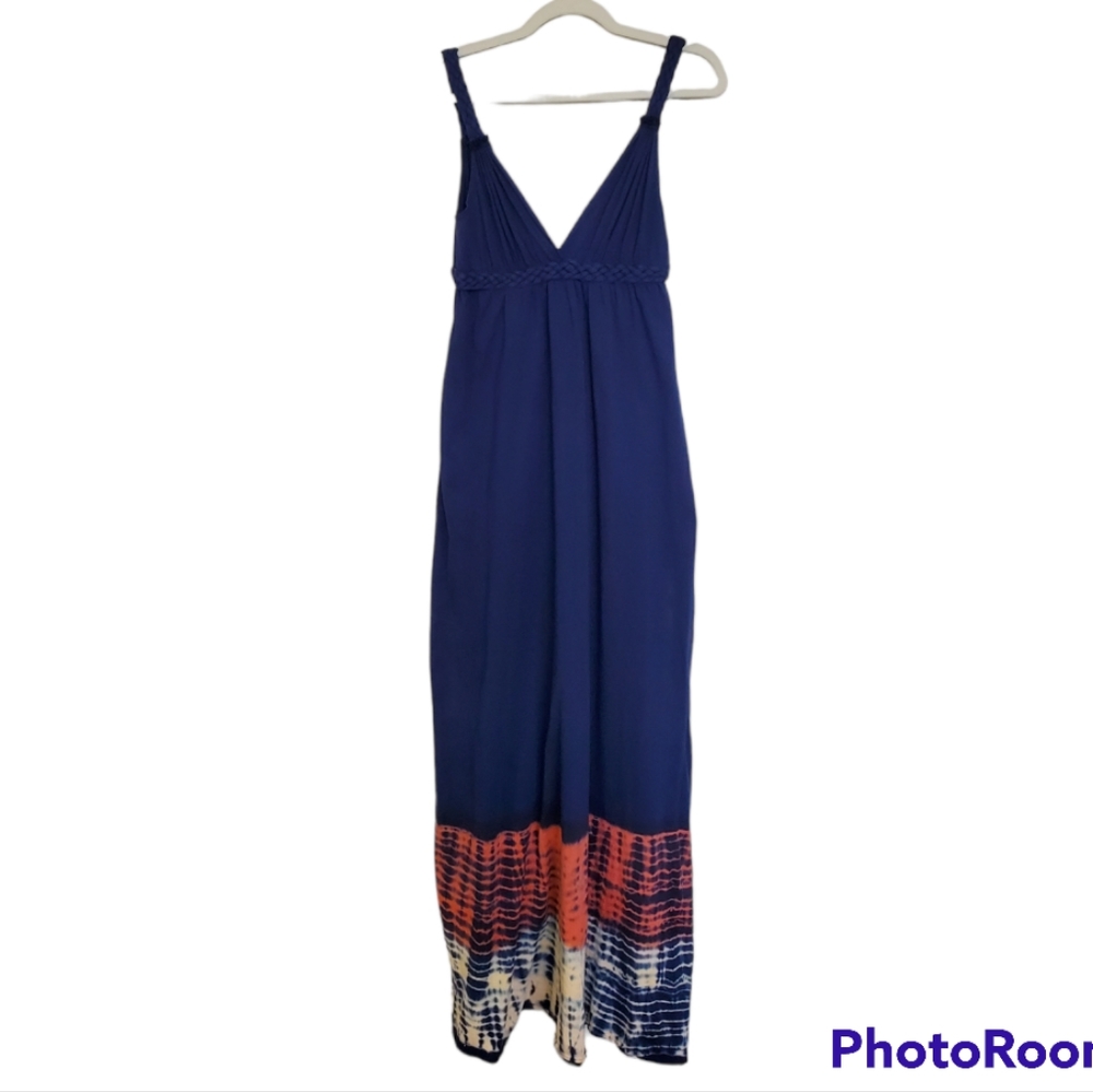 Gypsy 05 Blue Tie Dye Maxi Dress with Braided Straps and detailing size XS